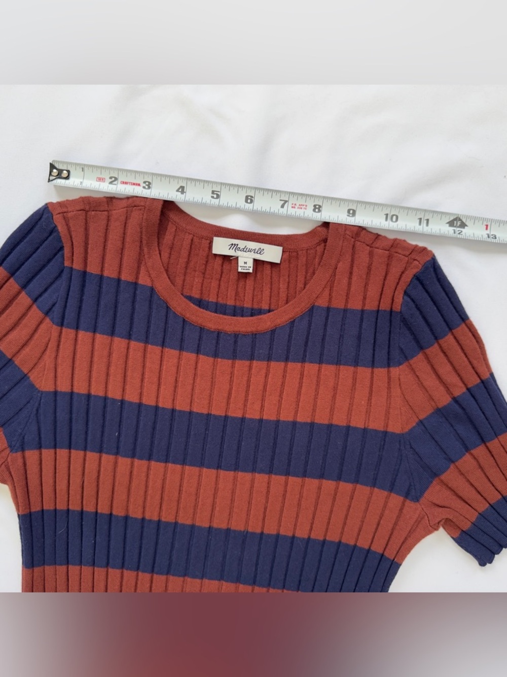 Madewell Striped Ribbed Knit Dress Women’s Medium Casual Midi Crewneck - Picture 11 of 13